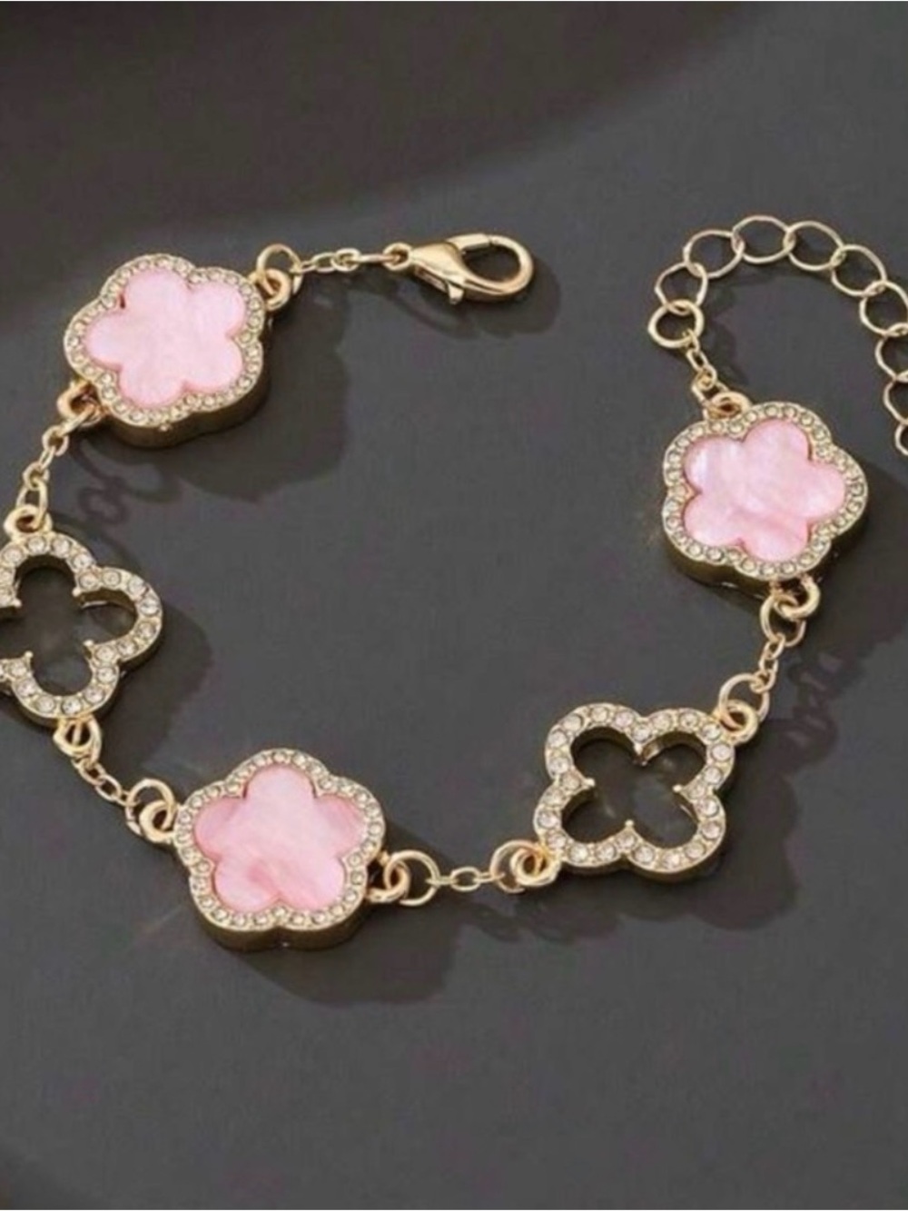 Gold-Tone Pink Clover Link Bracelet & Earring Set - Women's Jewelry
